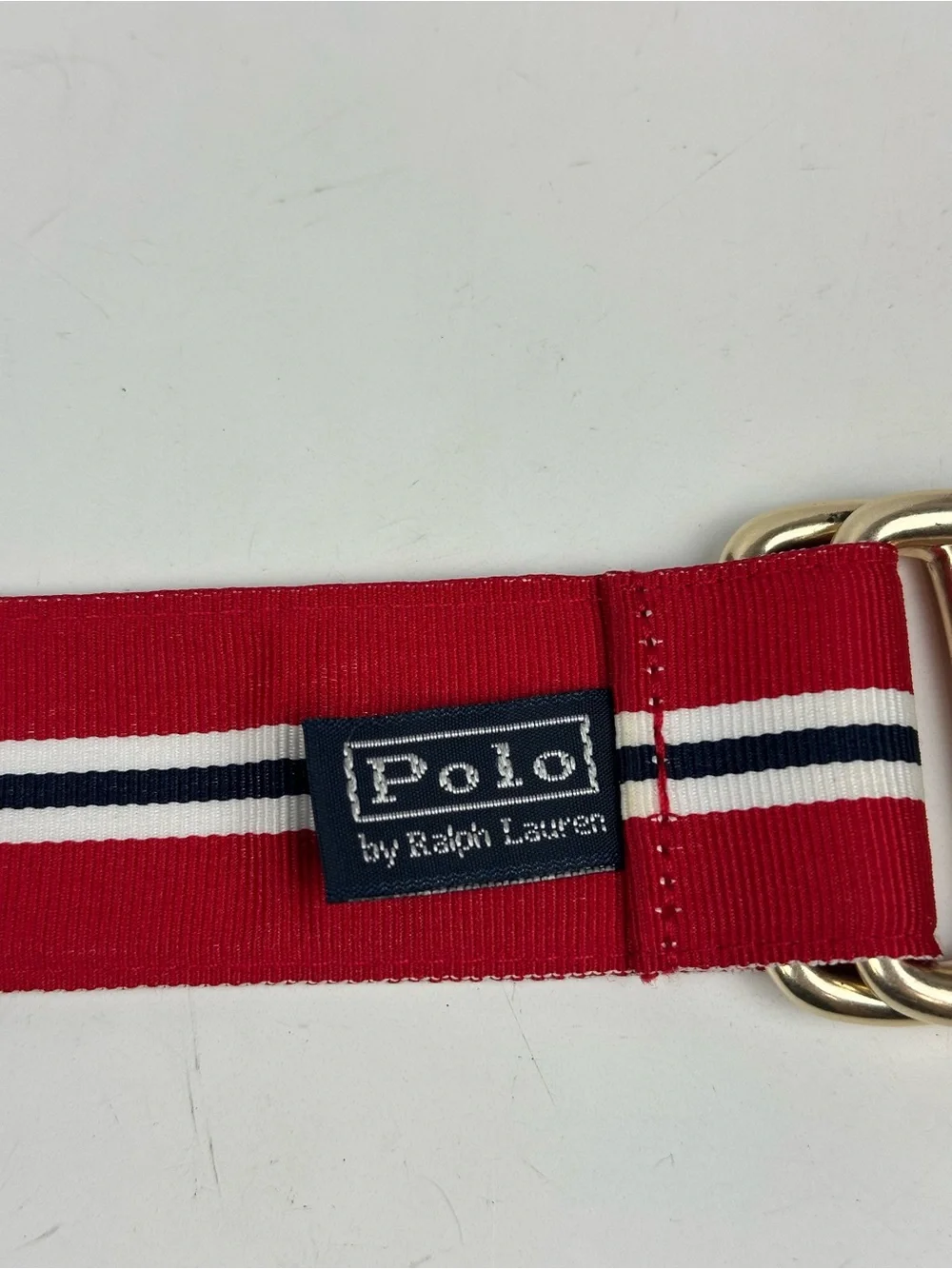 Polo by Ralph Lauren Striped Ribbon Belt with Light Gold Buckle